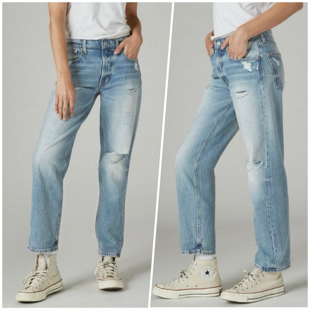 Lucky Brand | Women | Boy Distressed Mid Rise Relaxed Straight Leg Jeans | 30 R - Picture 16 of 16